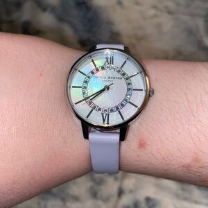 Olivia Burton Silver and Lilac Leather Strap Watch